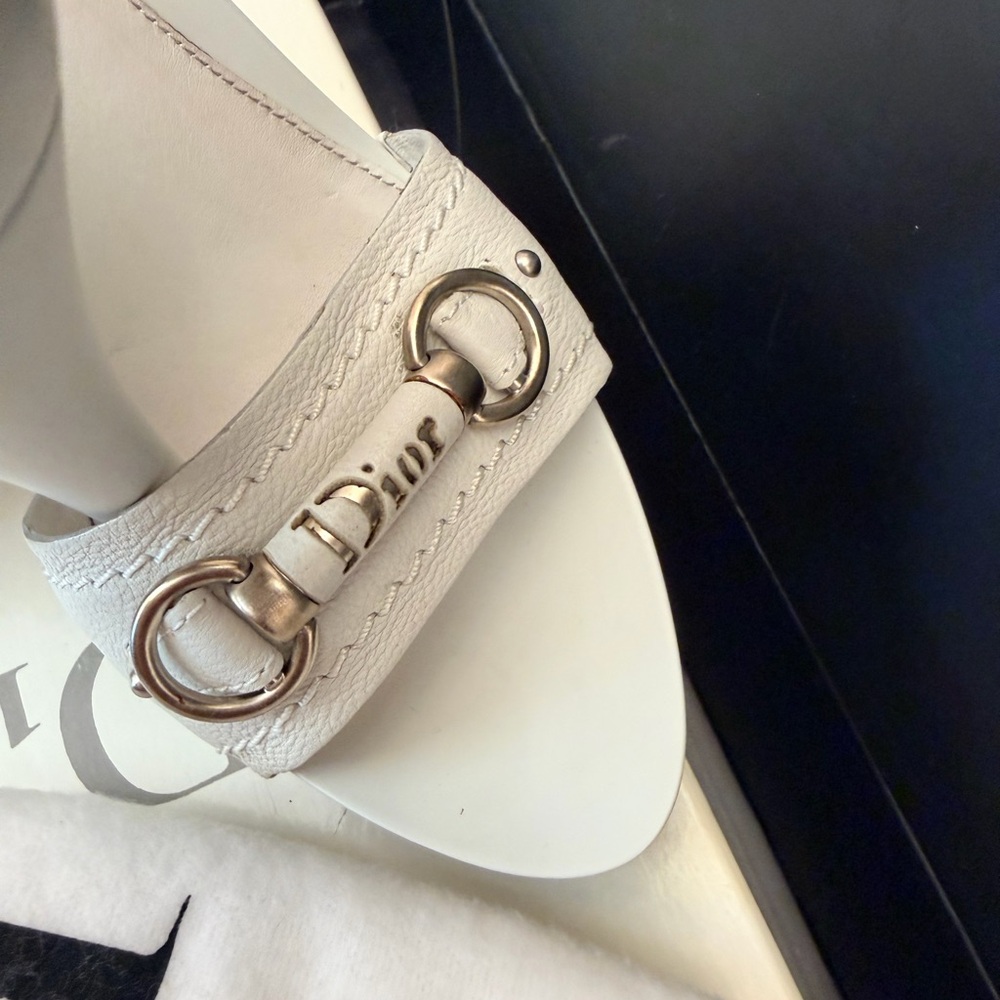 Dior Cream Leather Open-Toe Mule Heels with Signature Hardware - Picture 3 of 7